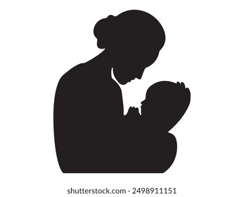 Mom and baby silhouette, Mother holding her little baby. Mother's day vector. New born mother with baby silhouette.