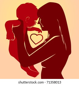 Mom Baby Silhouette Vector Stock Vector (Royalty Free) 71358013