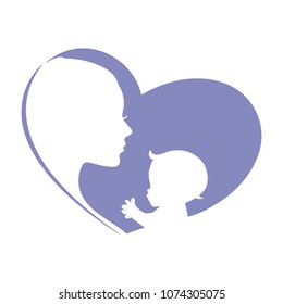 Mom and baby silhouette vector illustration. Can be used for mother's day and baby shower celebration invitation and greeting card.