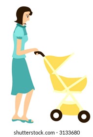 Mom with Baby Stroller - Vector