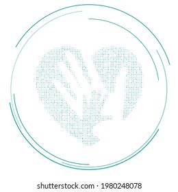 The mom with baby symbol filled with teal dots. Pointillism style. Vector illustration on white background