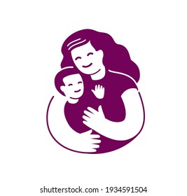 Mom and baby symbol. Motherhood logo vector illustration