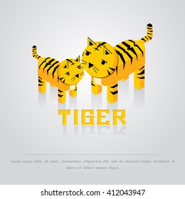  mom and baby tiger on the gray background vector illustration