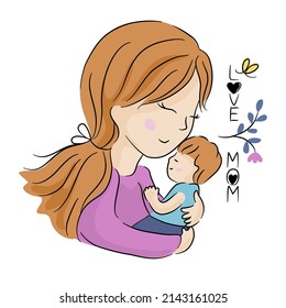 Mom and baby vector illustration white background for mother's day, decoration, t-shirt design, mother's day card, pillow design, gift for mom, fabric pattern, clothing pattern, postcard, and more 