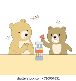 Mom bear and baby bear playing box in holidays happily vector.