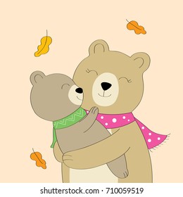 Mom bear and baby bear show love by hug. They love each other very much vector.