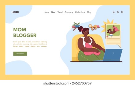 Mom blogger concept. Nurturing mother engages in blogging, sharing heartfelt stories of motherhood with online audience. Homely and intimate insights in social media. Vector illustration