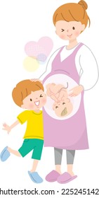 Mom and boy waiting to give birth vector illustration