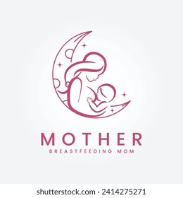 mom breastfeeding, mother and baby logo vector illustration design, minimal abstract line art logo icon