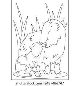 mom capybara chilling coloring book page for kids or grown adults coloring book mindful relaxation activity