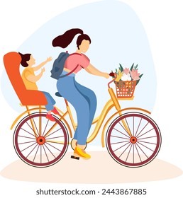  Mom carries her daughter on a bicycle