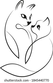 Mom cat with kitten, silhouette of a cat and kitten, cat profile, cat pattern