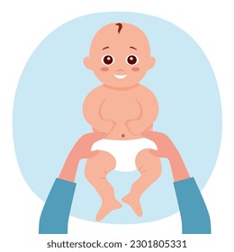 Mom changing a baby diaper in flat design on white background.