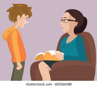 mom checks the child's homework