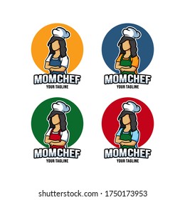 Mom chef cartoon character logo vector with different color. Chef logo mascot illustration.