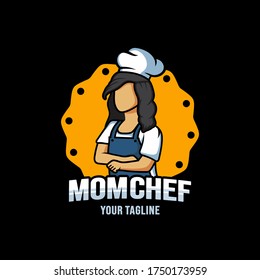 Vector del logo del personaje de dibujos animados de Mamá Chef. Ilustración de mascota del logo del chef.