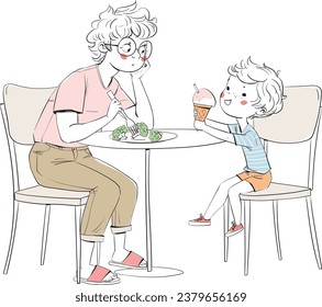Mom and child in a cafe.