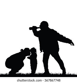mom with child and drunk man illustration silhouette