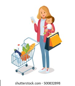 Mom With Child Going For Shopping