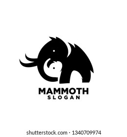 mom and child mammoth animal with white background logo symbol icon designs vector illustration template. mother mammoth save child with negative space logo