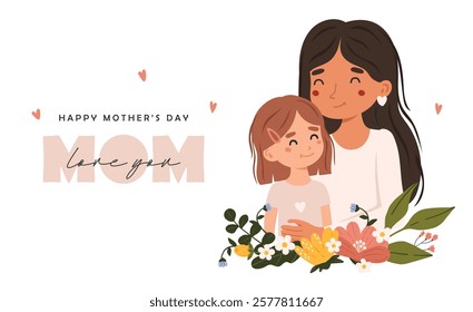 Mom and child portrait, Mother's day vector, mom love, mother day card