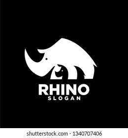 mom and child rhino animal with black background logo symbol icon designs vector illustration template. mother save child with negative space logo