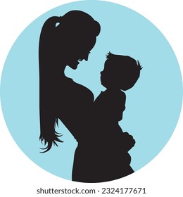 Mom And Child Silhouette Vector Art Icons.