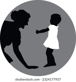 Mom And Child Silhouette Vector Art Icons.