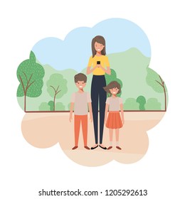 mom with children in landscape avatar character