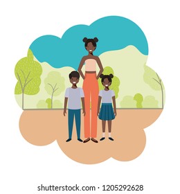 mom with children in landscape avatar character