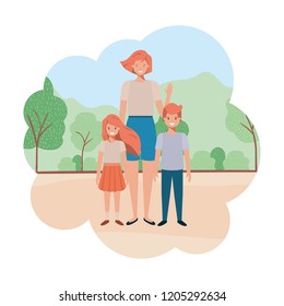 mom with children in landscape avatar character