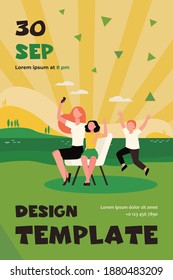 Mom and children taking selfie outdoors. Using smartphone for video call, waving hello flat vector illustration. Motherhood, communication concept for banner, website design or landing web page