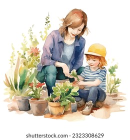 Mom And Children Watercolor Sublimation Clipart