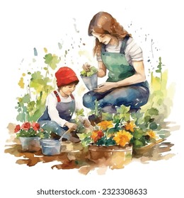 Mom And Children Watercolor Sublimation Clipart