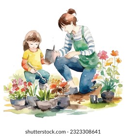 Mom And Children Watercolor Sublimation Clipart