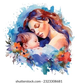 Mom And Children Watercolor Sublimation Clipart