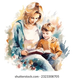 Mom And Children Watercolor Sublimation Clipart