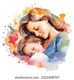 Mom And Children Watercolor Sublimation Clipart