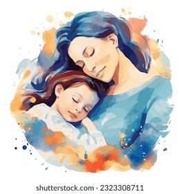 Mom And Children Watercolor Sublimation Clipart