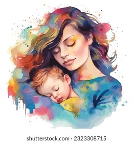 Mom And Children Watercolor Sublimation Clipart