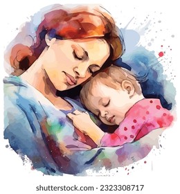 Mom And Children Watercolor Sublimation Clipart