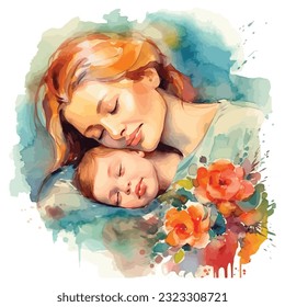 Mom And Children Watercolor Sublimation Clipart