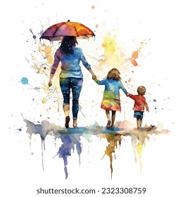 Mom And Children Watercolor Sublimation Clipart