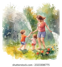 Mom And Children Watercolor Sublimation Clipart