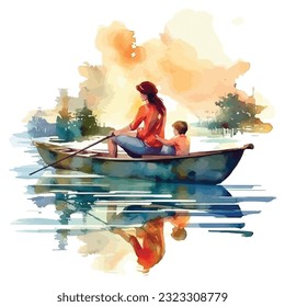 Mom And Children Watercolor Sublimation Clipart