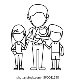 mom with childrens and baby thin line