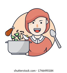 Ilustración plana de vectores de cocina de mamá