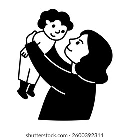 Mom cuddling baby, hand drawn character illustration 
