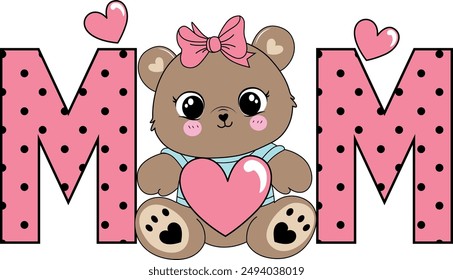 mom cute bear love girl