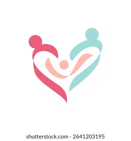 Mom dad and baby care logo template. family care icon love
